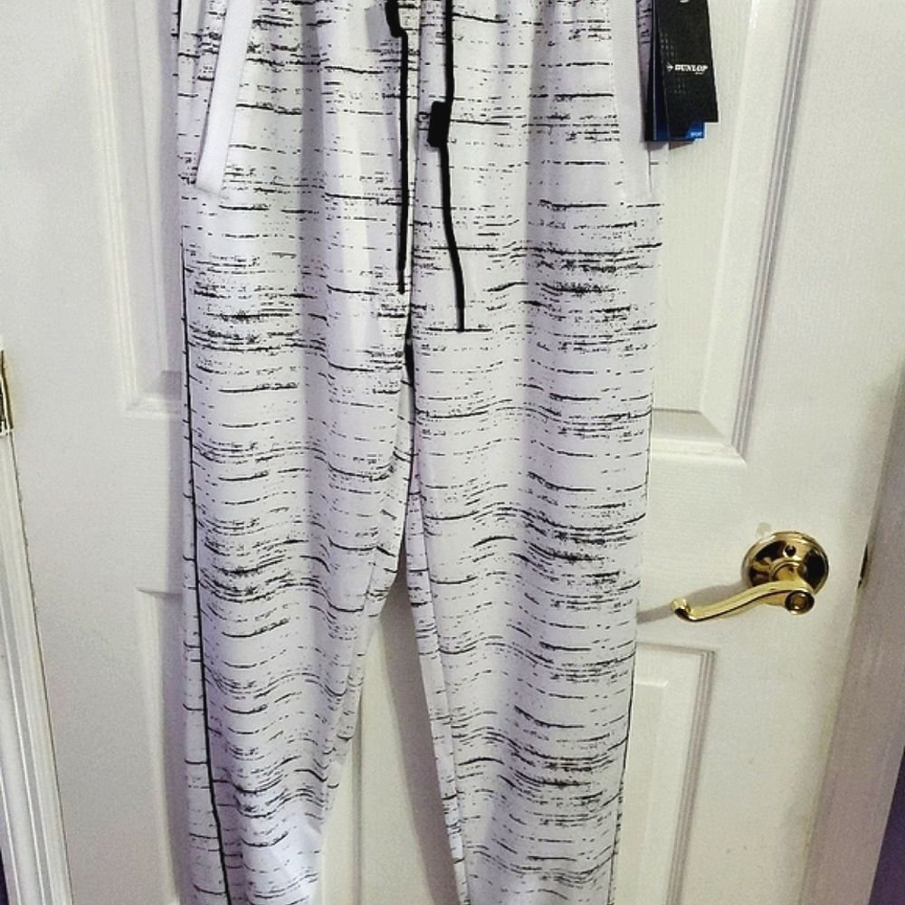 NEW Dunlop Sport White Gray Space Dye Quick Dry Drawstring Men's Joggers L